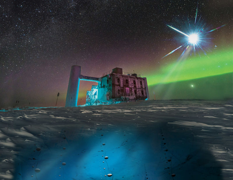 IceCube Neutrino Observatory, Južný pól, Antarktída.